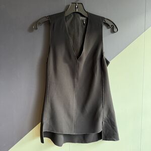 Rag & Bone $275 Fernanda Black Sleeveless Crepe V-Neck Top w/ Cutout, Size XS